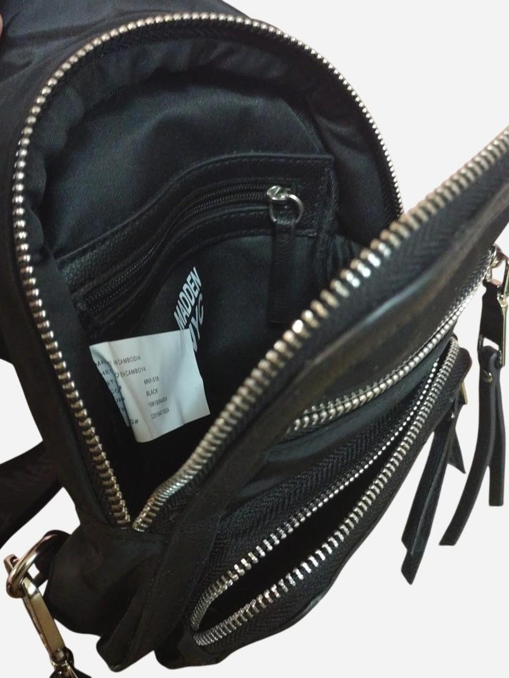 Madden NYC Black Mini Crossbody Sling Canvas Bag w Zippers - Picture 7 of 8
